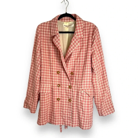 Free People Olivia Gingham Tie Waist Blazer Medium Oversized Preppy Boho Office - Picture 1 of 10